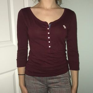 Abercrombie & Fitch Maroon 3/4 Sleeve Shirt XS